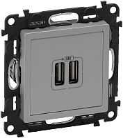 Розетка USB тип A+A без рамки Legrand Valena Life 2-м. 2400мА алюминий картинка